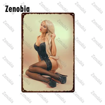 Fata Sexy din Metal Semn Blonda cu Fese Frumoase și Corp Grăsuț Metal Poster Vintage Decorative Tin Semn Placa de Bar Pub Decor